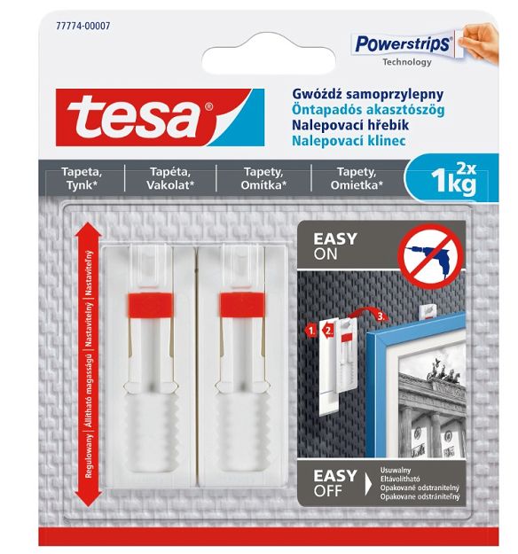 tesa® 77774 Gwóźdź (haczyk) samoprzylepny regulowany do tynku i tapet 2 szt. 1kg