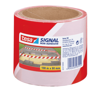Taśma ostrzegawcza bhp bez kleju tesa® 58137 80mmX100m biało-czerwona obustronny nadruk