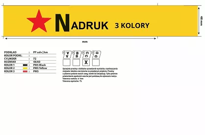TAŚMA PAKOWA Z NADRUKIEM 3 KOLORY 48mm X 60m kauczuk sztuczny