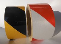 TAŚMA ODBLASKOWA OSTRZEGAWCZA GŁADKA 50mmX1mb BIAŁO-CZERWONA