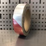 TAŚMA ODBLASKOWA OSTRZEGAWCZA BIAŁO CZERWONA 25mm X 10m  REFLECTA