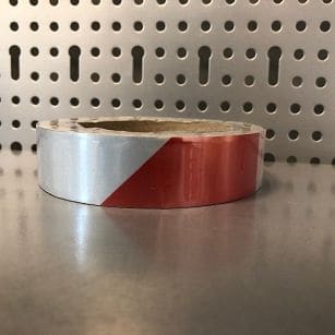 TAŚMA ODBLASKOWA OSTRZEGAWCZA BIAŁO CZERWONA 25mm X 10m  REFLECTA