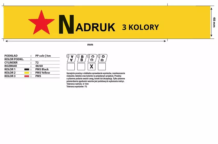 TAŚMA OPAKOWANIOWA Z NADRUKIEM 3 kolorów 48mm X 60m kauczuk naturalny